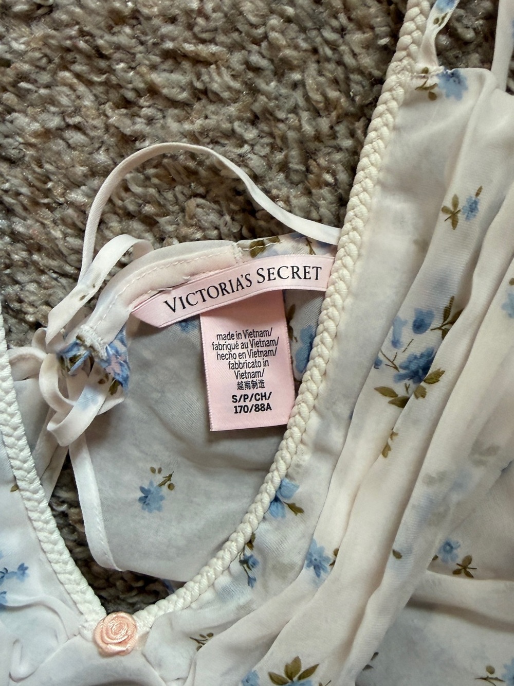 NWT VS Sheer Floral Intimate Cami & Shorts Set in Cream and Light Blue - Picture 3 of 4